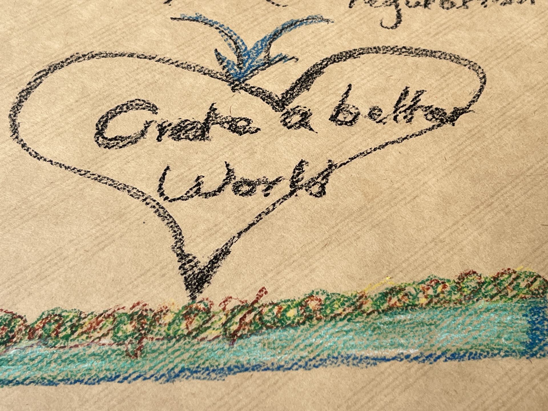 Global Peacebuilder Network - drawn heart with writing "create a better world" in it