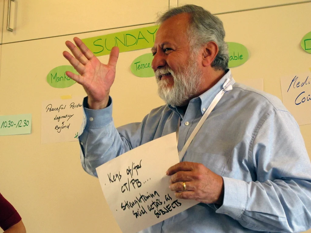 moderator in front of a board